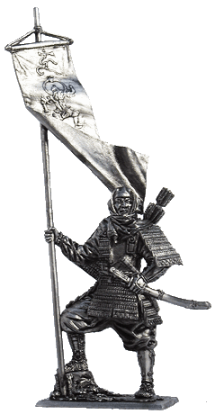 Японский воин-монах с флагом, 1185 год